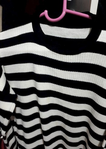 Uzun Kollu Siyah Beyaz Çizgili Triko tunik - Görsel 2