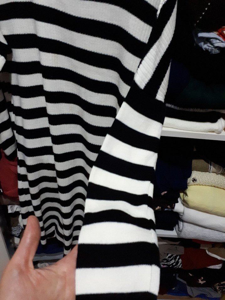 Uzun Kollu Siyah Beyaz Çizgili Triko tunik - Görsel 4