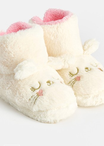 LC Waikiki Krem Pelus Kedi Patik Rahat Ve Sevimli