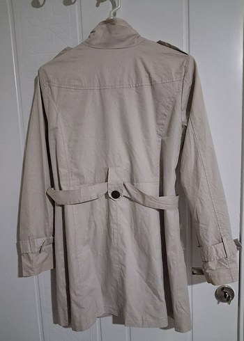 Bej Düğmeli Midi Keten Kadın Trençkot - Görsel 4