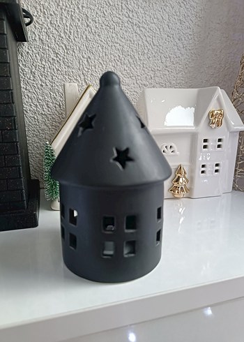 Siyah Kule Şeklinde Mumluk seramik ev - Görsel 4