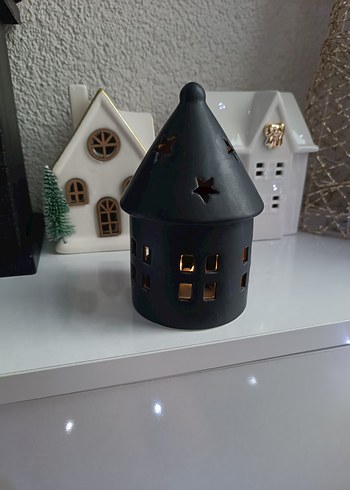 Siyah Kule Şeklinde Mumluk seramik ev - Görsel 3