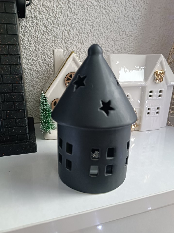 Siyah Kule Şeklinde Mumluk seramik ev - Görsel 5