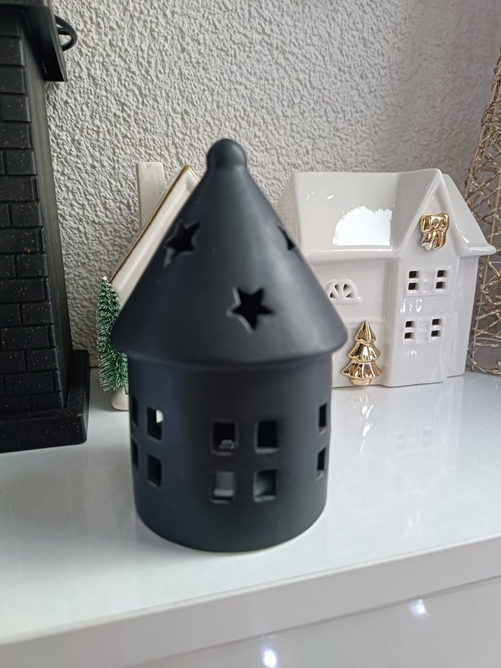 Siyah Kule Şeklinde Mumluk seramik ev - Görsel 4