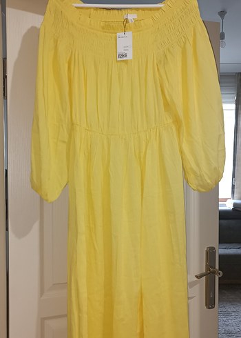 H&M Sarı Uzun Drapeli Elbise - Görsel 5