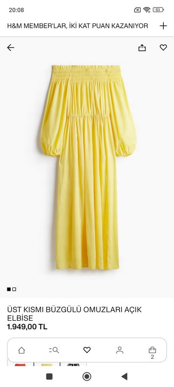 H&M Sarı Uzun Drapeli Elbise - Görsel 2