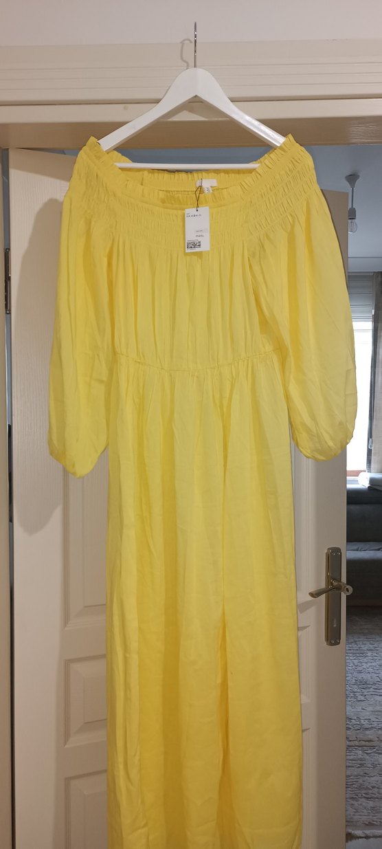 H&M Sarı Uzun Drapeli Elbise - Görsel 5