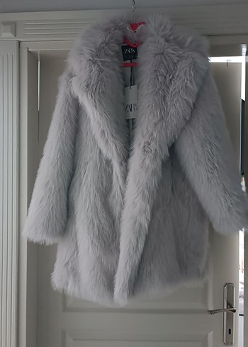 Gri Midi Boy Kadın Suni Kürk Ceket - Görsel 3