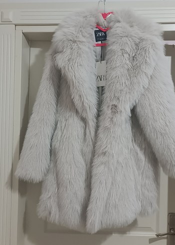 Gri Midi Boy Kadın Suni Kürk Ceket - Görsel 2