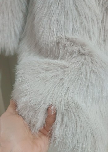 Gri Midi Boy Kadın Suni Kürk Ceket - Görsel 5