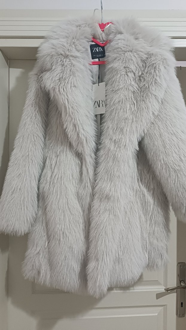 Gri Midi Boy Kadın Suni Kürk Ceket - Görsel 4