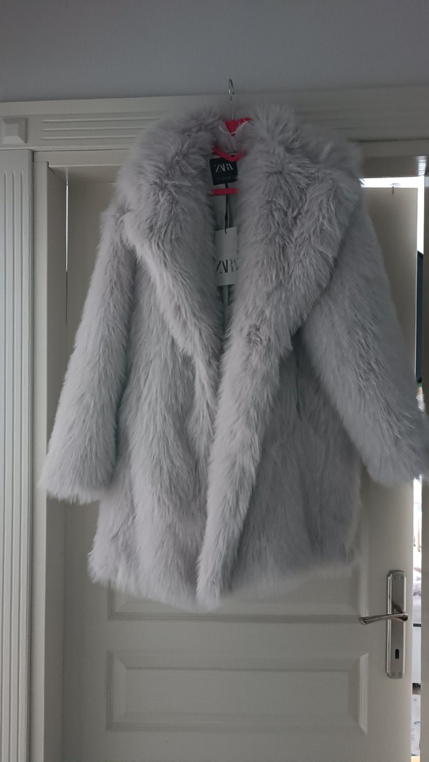 Gri Midi Boy Kadın Suni Kürk Ceket - Görsel 3