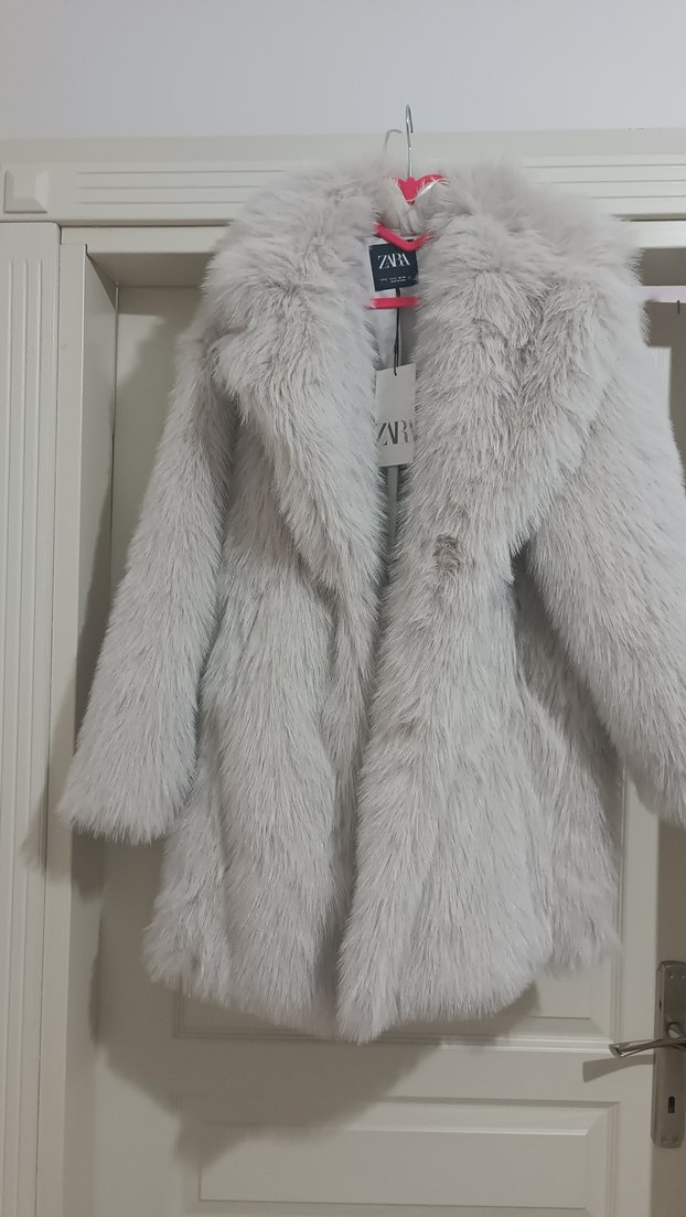 Gri Midi Boy Kadın Suni Kürk Ceket - Görsel 2