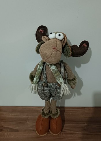 Gri atkılı kahverengi peluş oyuncak geyik - Görsel 4