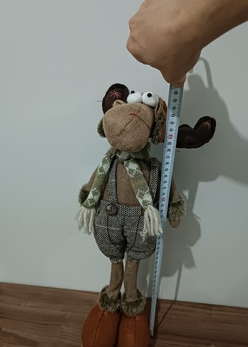 Gri atkılı kahverengi peluş oyuncak geyik - Görsel 5