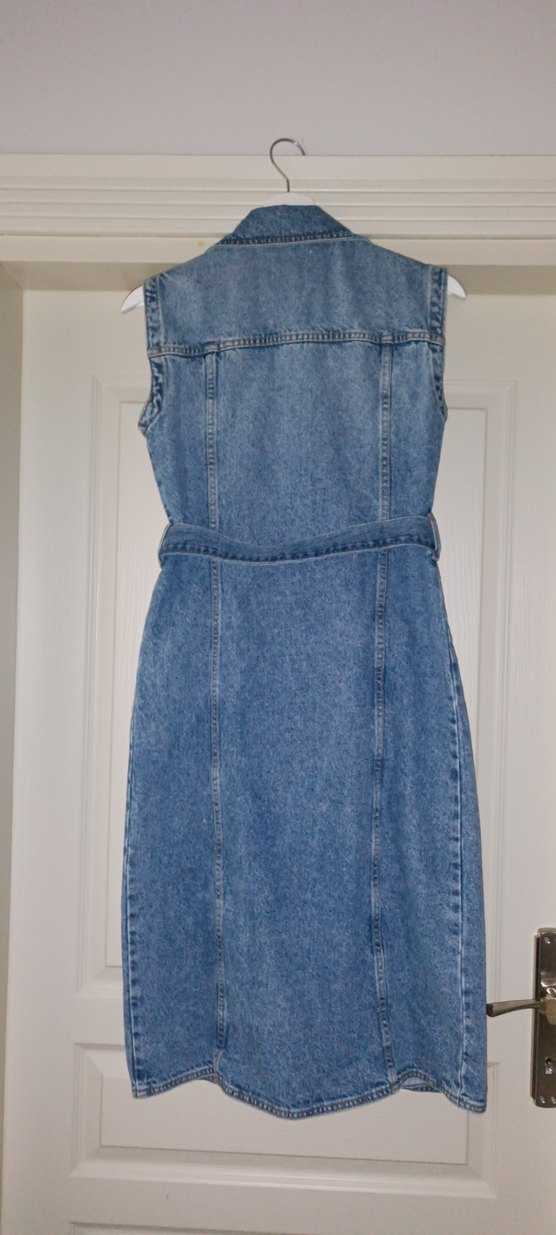 Kemerli Mavi Kot Midi Elbise - Görsel 5