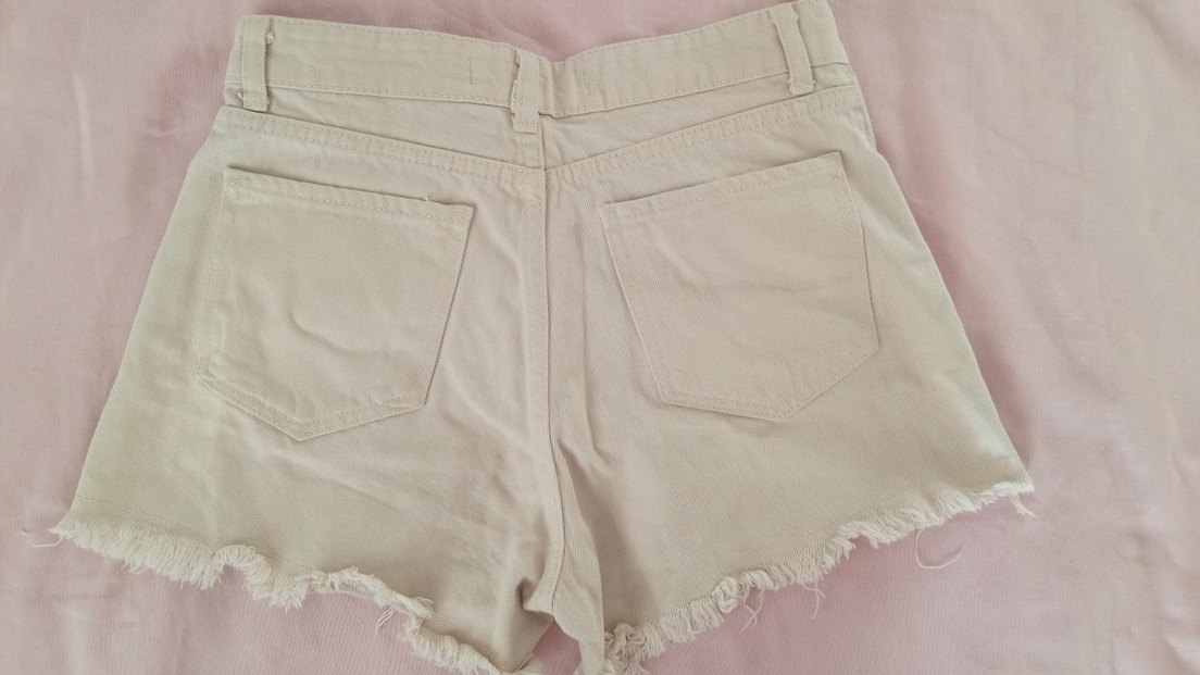 Bej Kadın Mini Kot Şort Düğmeli - Görsel 3