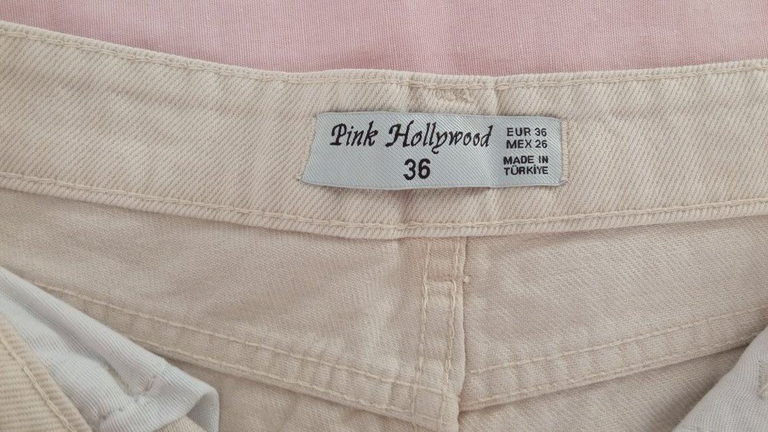 Bej Kadın Mini Kot Şort Düğmeli - Görsel 4