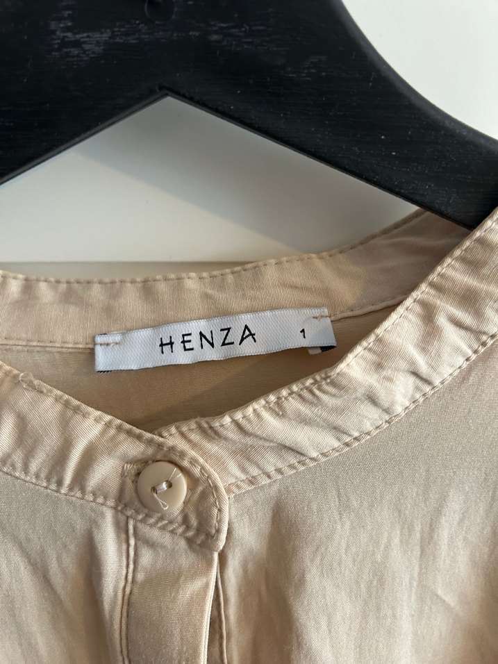 Bej Keten Uzun Kollu Büzgülü Elbise - Görsel 3