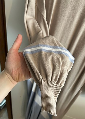 Bej Uzun Kollu Salaş Triko Elbise - Görsel 2