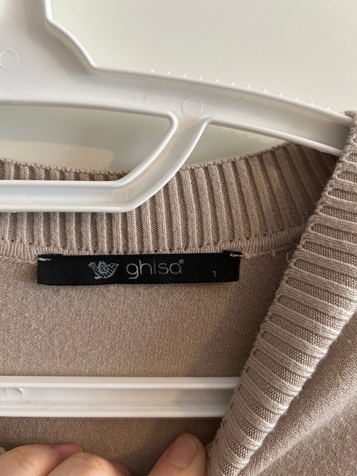 Bej Uzun Kollu Salaş Triko Elbise - Görsel 4