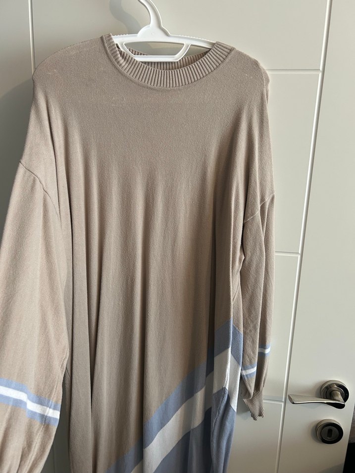 Bej Uzun Kollu Salaş Triko Elbise - Görsel 3