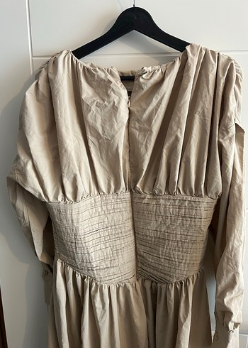 Bej Uzun Keten Elbise, Drapeli, Bohem Tarz - Görsel 5