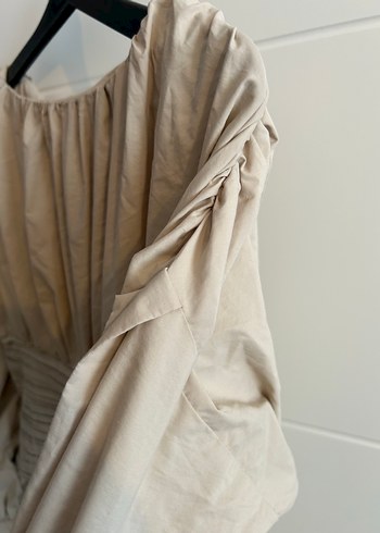 Bej Uzun Keten Elbise, Drapeli, Bohem Tarz - Görsel 4