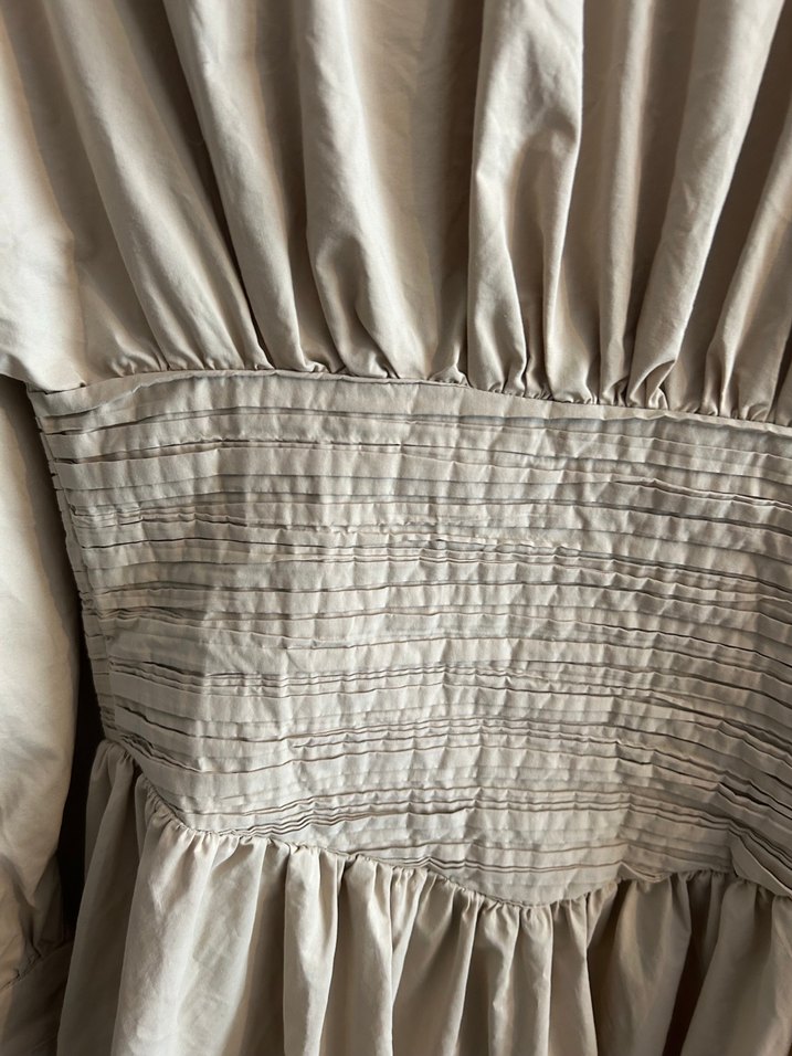 Bej Uzun Keten Elbise, Drapeli, Bohem Tarz - Görsel 2