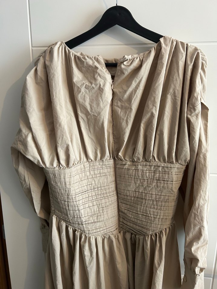Bej Uzun Keten Elbise, Drapeli, Bohem Tarz - Görsel 5