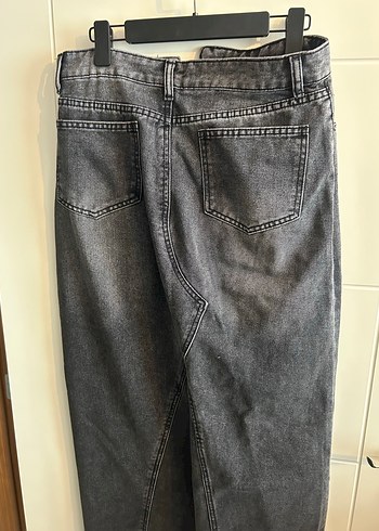 Gri Rahat Kesim Midi Kadın Kot Etek - Görsel 4