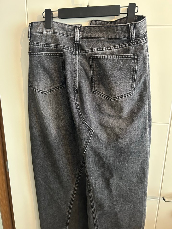 Gri Rahat Kesim Midi Kadın Kot Etek - Görsel 4