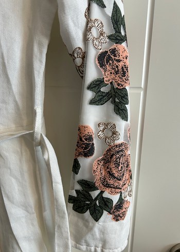 Nakışlı Beyaz Uzun Keten Elbise - Görsel 2