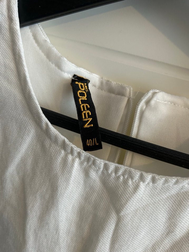 Nakışlı Beyaz Uzun Keten Elbise - Görsel 4