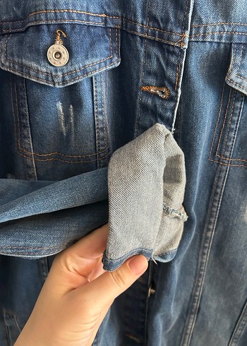 Düğmeli Mavi Kadın Denim Ceket - Görsel 4