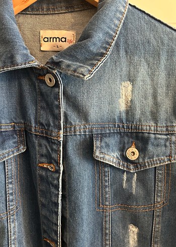 Düğmeli Mavi Kadın Denim Ceket - Görsel 2