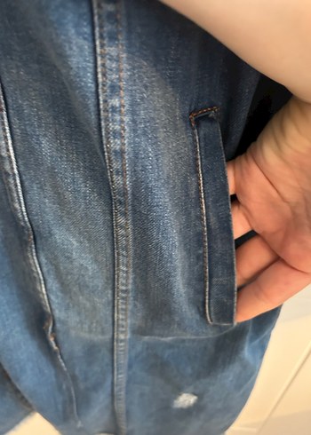 Düğmeli Mavi Kadın Denim Ceket - Görsel 6