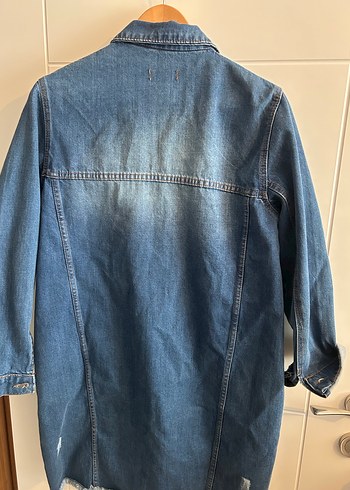 Düğmeli Mavi Kadın Denim Ceket - Görsel 5