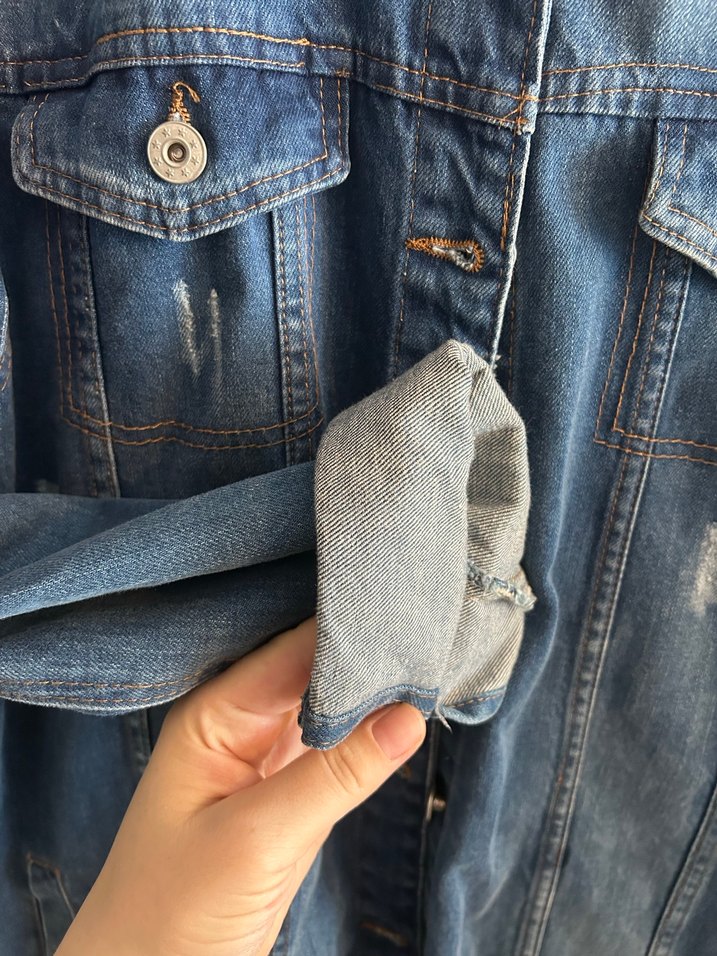 Düğmeli Mavi Kadın Denim Ceket - Görsel 4