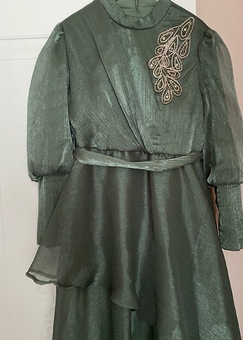 Yeşil Nakışlı Uzun Vintage Kadın Elbise - Görsel 4