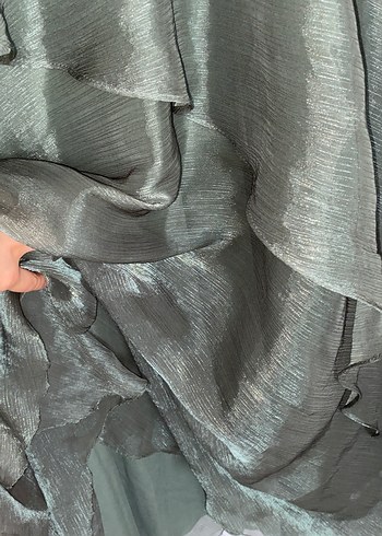 Yeşil Nakışlı Uzun Vintage Kadın Elbise - Görsel 3