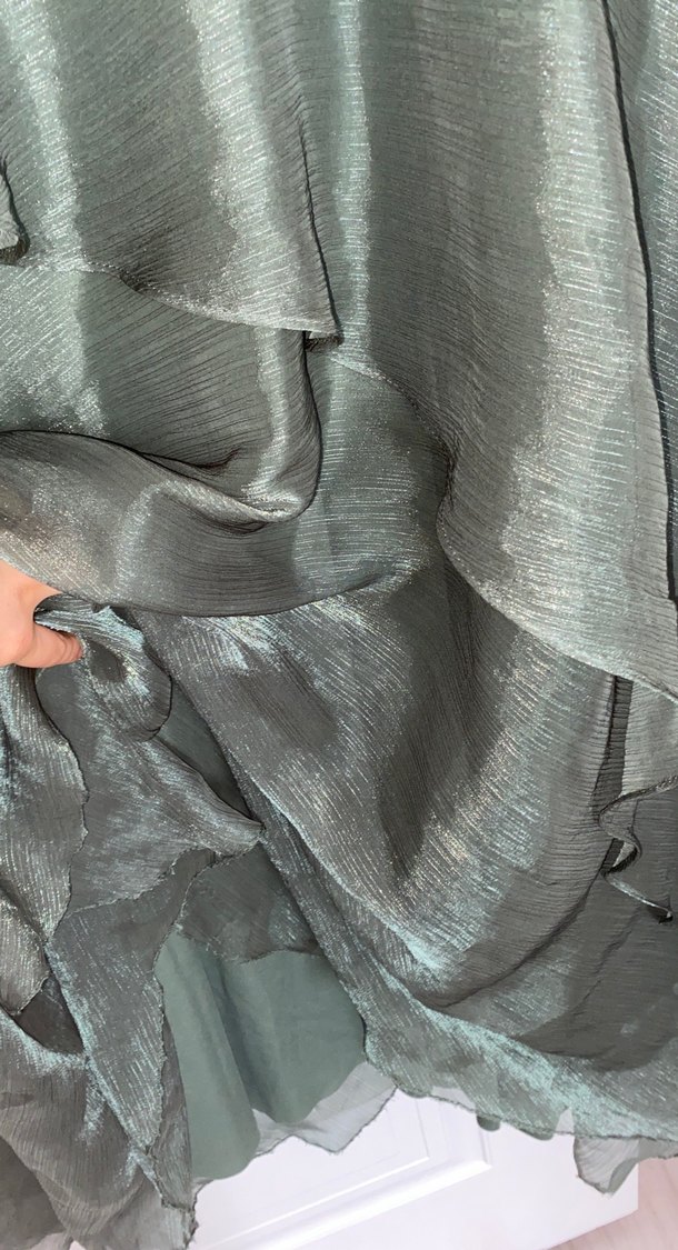 Yeşil Nakışlı Uzun Vintage Kadın Elbise - Görsel 3