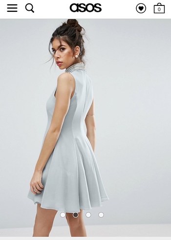 Soluk Mavi İnci Yakalı Midi Elbise - Görsel 2