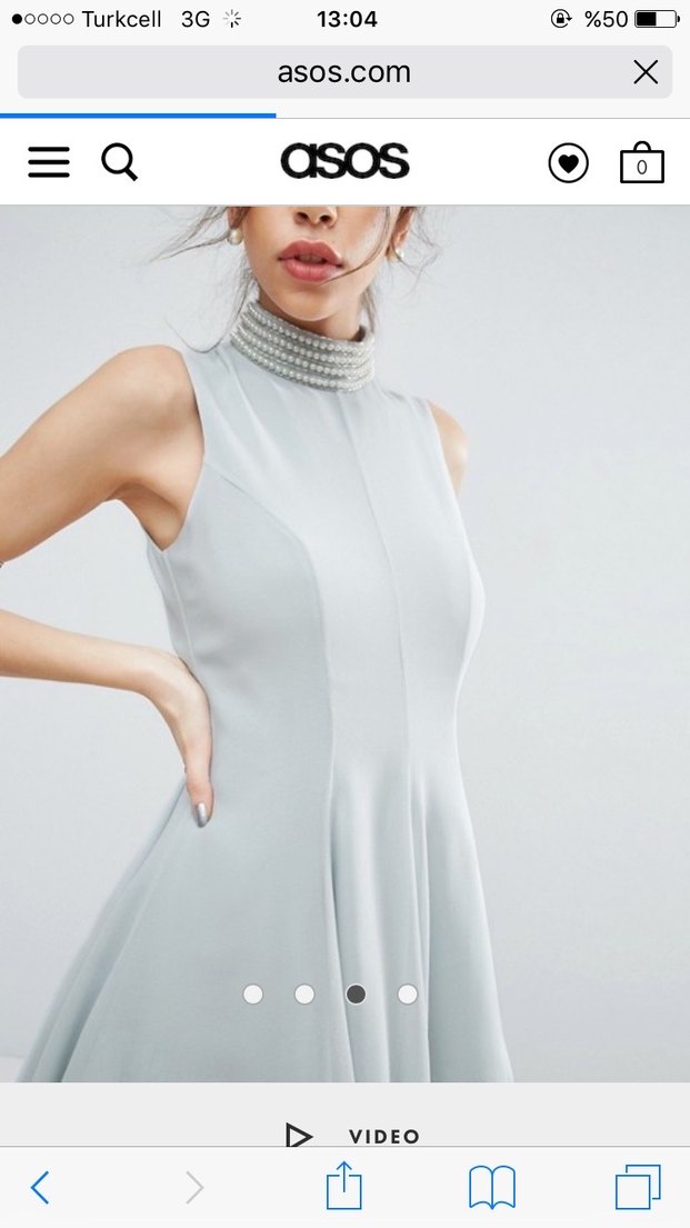 Soluk Mavi İnci Yakalı Midi Elbise - Görsel 3