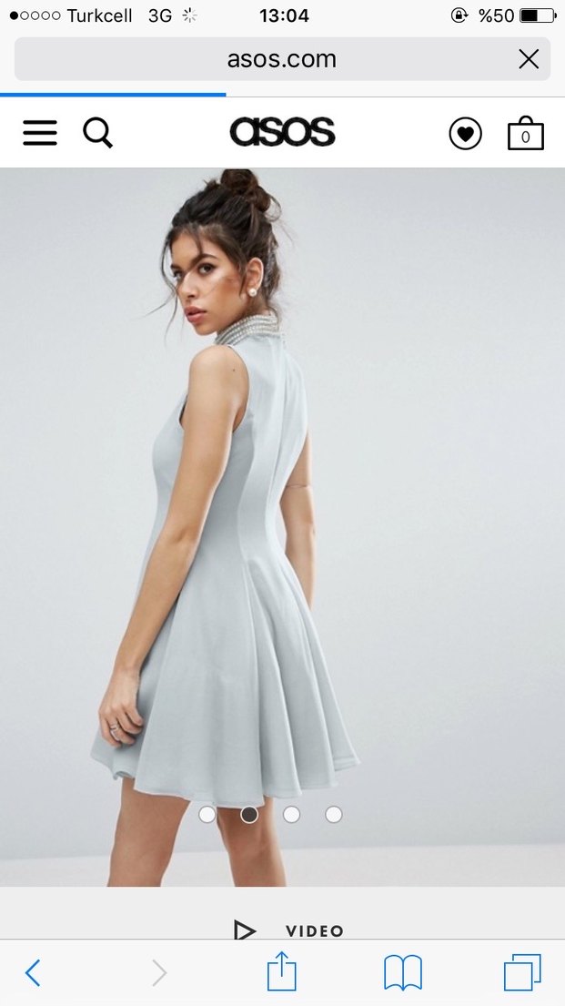 Soluk Mavi İnci Yakalı Midi Elbise - Görsel 2