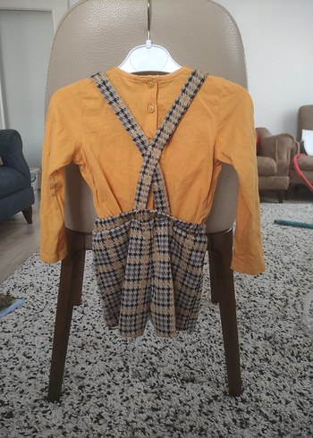 Kız Çocuk Kareli Askılı Şort Tulum ve Bluz takım - Görsel 2