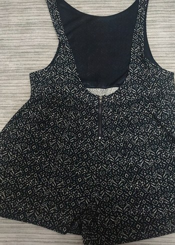 Desenli Siyah Kolsuz Mini Tulum - Görsel 4