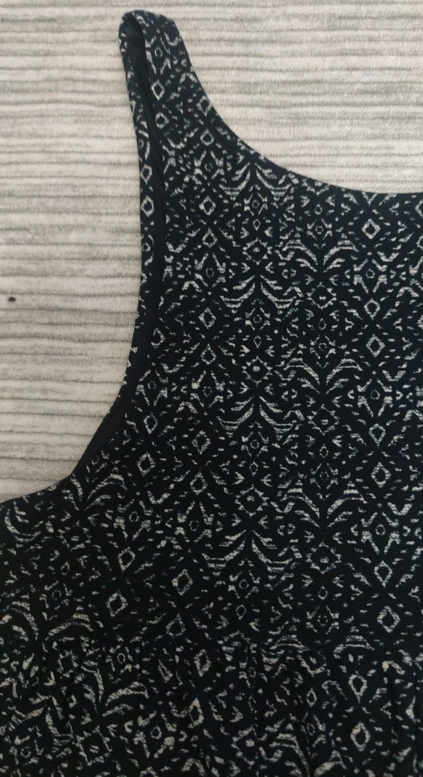 Desenli Siyah Kolsuz Mini Tulum - Görsel 2