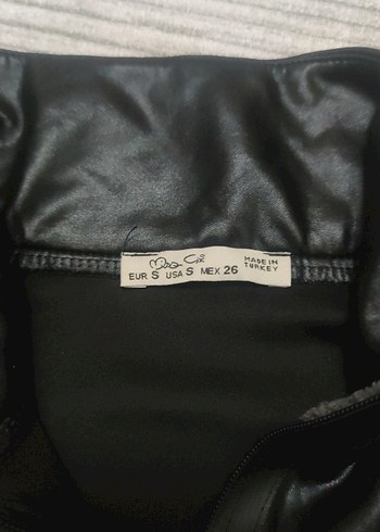 Gri Kollu Siyah Mini Deri Ceket - Görsel 4