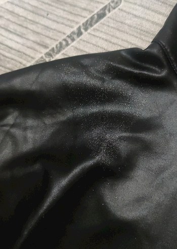 Gri Kollu Siyah Mini Deri Ceket - Görsel 5